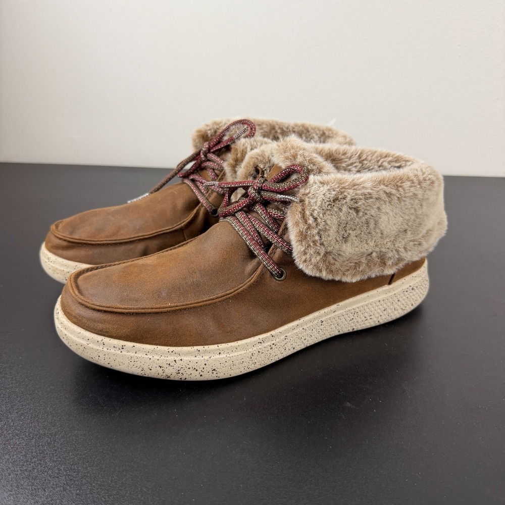 BOBS From Skechers Ankle Boots Women's 10 Brown Faux Fur Lined Cozy Fall Casual